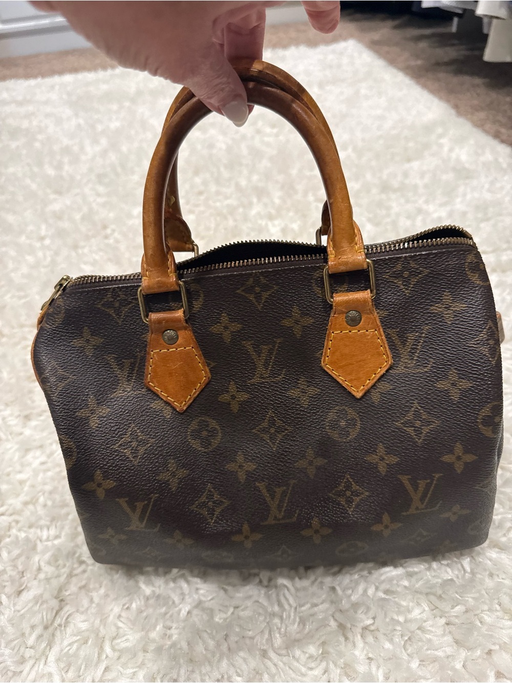 Louis Vuitton Brown Monogram Satchel with Tan Trim